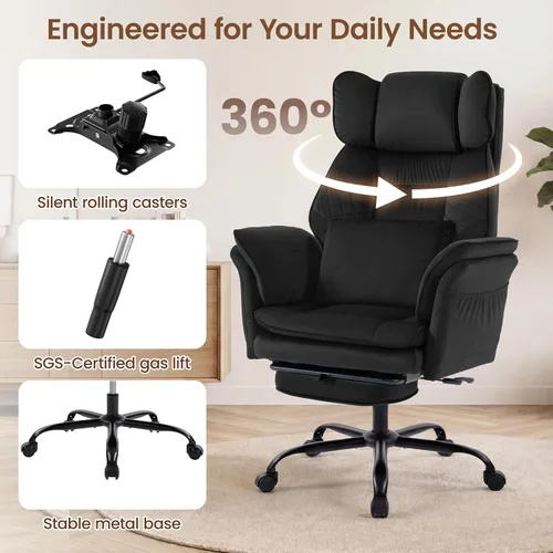 Vista 7 de Criss Cross Office Chair, Big and Tall Desk Chair Comty with Foot Rest Black