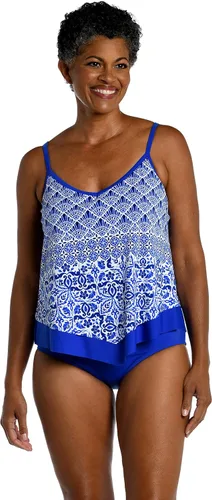 Vista 4 de Maxine of Hollywood Traje de baño tankini con cuello en V para mujer Negro/ Isla Verde