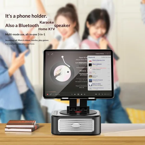 Vista 5 de Soporte para Tableta para Escritorio con Base Giratoria de 360° con Altavoz Bluetooth, Soporte Ajustable Compatible con iPad Pro 13 12 11 Air Mini 5