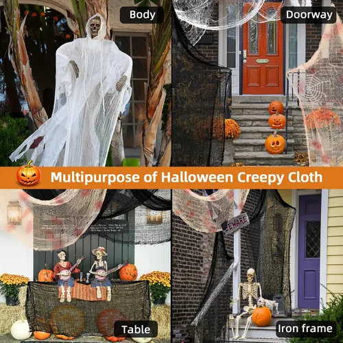 Vista 6 de Xgunion Tela espeluznante de Halloween, 6 piezas de 30 x 72 pulgadas, tela de gasa espeluznante y espeluznante para Halloween, decoración de 2