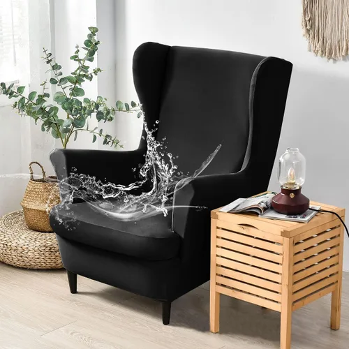 Vista 9 de Morbuy Funda impermeable para silla con respaldo de ala, fundas para silla con respaldo de ala, 2 piezas, lavables, elásticas, con brazos para sala