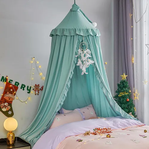 Vista 11 de VETHIN Toldo de cama para niñas y niños, diseño de princesa con cúpula redonda para niños, mosquitera de ensueño, habitación de niñas, castillo