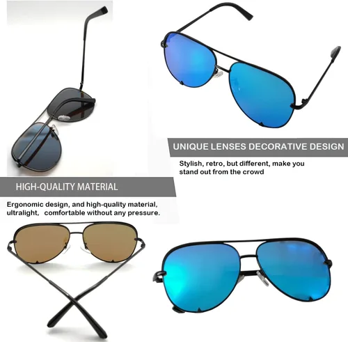 Vista 4 de Mriendao Gafas de sol de aviador para mujeres y hombres, tonos negros clásicos, lentes de sol de piloto de moda, marco de metal, lente UV400