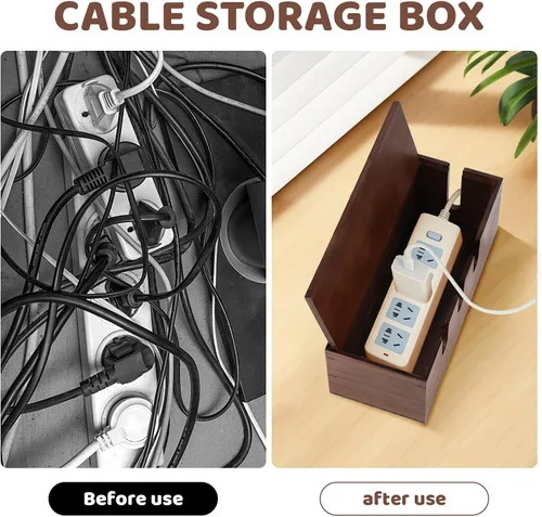 Vista 6 de Caja de gestión de cables, caja de corrector de cables de madera, caja de estación de carga para ocultar cables y regleta de alimentación, estación