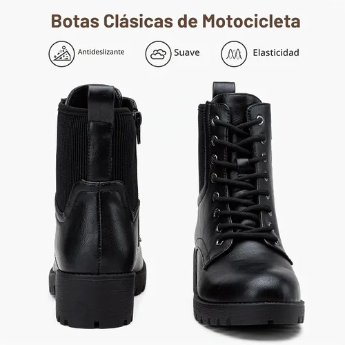 Vista 9 de Vepose Botines de combate con cordones para mujer con cremallera y suela de Negro
