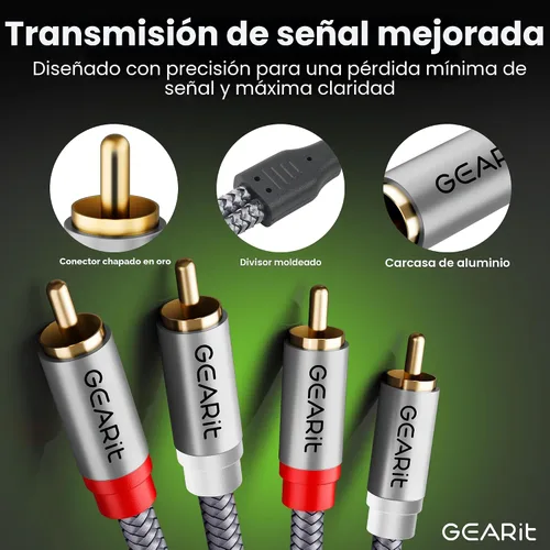 Vista 5 de GEARit Cable RCA (1 pie) 2RCA macho a 2RCA macho, cables de audio estéreo, cable RCA estéreo blindado trenzado para cine en casa, televisión de alta