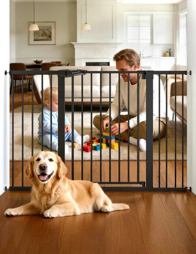 Vista 12 de BABELIO Puerta estrecha para bebé de 26 a 28.5 pulgadas, fácil de instalar, puerta para mascotas de cierre automático para escaleras y puertas Negro
