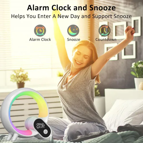 Vista 3 de Luz de despertador, reloj despertador inteligente para niños y bebés, máquina de sonido con 15 sonidos relajantes, altavoz Bluetooth, luz nocturna
