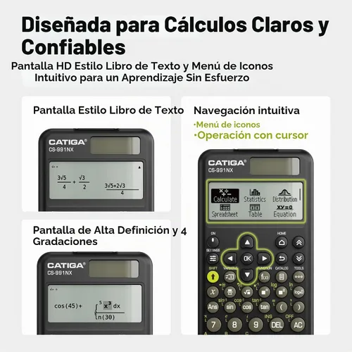 Vista 2 de CATIGA Calculadora científica negra con pantalla HD estilo libro de texto, calculadoras científicas solares y de batería para estudiantes Negro