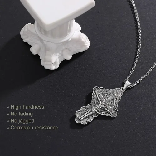 Vista 4 de LES OSEWA Collar de plata de ley 925 con amuleto de medalla milagrosa, joyería para hombres y mujeres con cadena Rolo de 0.079 in, 20+2 pulgadas