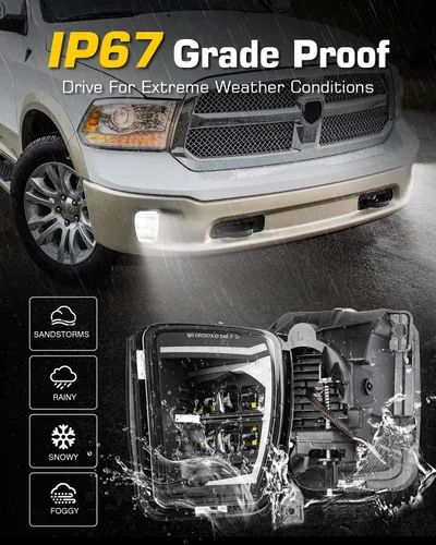 Vista 6 de Kit de Ensamblaje de Luces Antiniebla LED DRL de Repuesto Compatible con Dodge Ram 1500 2013 2014 2015 2016 2017 2018 y 2019 2020 Modelo Classic