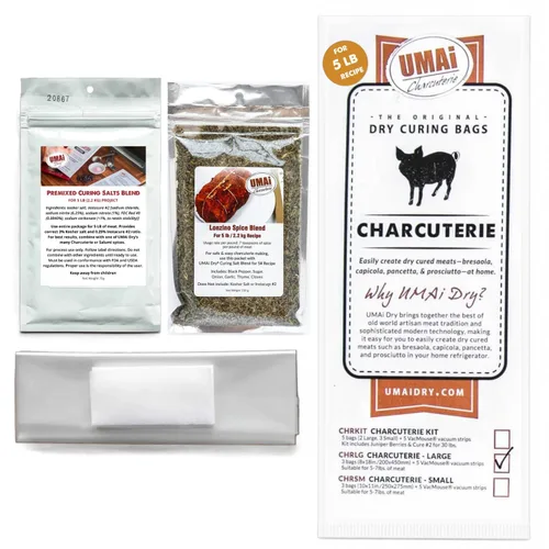 Vista 11 de UMAi Dry Kit de embutidos grandes de fácil paquete, paquete de 3 bolsas de envejecimiento seco de 8 x 18 pulgadas para 5 libras de carne, mezcla