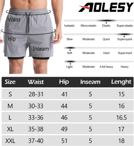 Vista 6 de Aolesy Pantalones cortos de correr 2 en 1 para hombre, pantalones cortos deportivos de entrenamiento para hombre, de secado rápido, ligeros