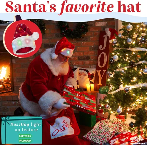 Vista 2 de Winks Novelty - Divertido sombrero de Papá Noel con 20 luces LED que cambian de color, de felpa suave, para adultos y niños, Novedad