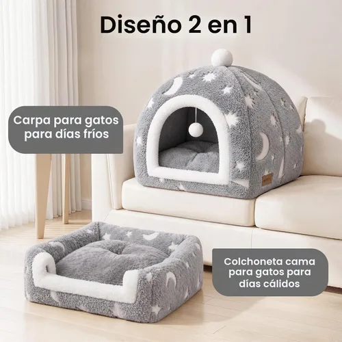Vista 4 de Glow in the Dark Cat Cave Bed, 2-in-1 Foldable Indoor Cat Tent Cat House