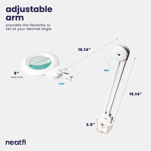 Vista 6 de Neatfi (Nuevo modelo) Lámpara de aumento LED de 1200 lúmenes con abrazadera, 8 dioptrías, control de temperatura de color correlacionado, 12W, 120