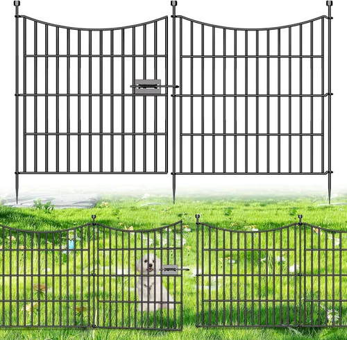 Vista 13 de 5 paneles de valla para perros sin excavación al aire libre para patio, 24 pulgadas (alto) x 10 pies (largo), valla decorativa alta de jardín