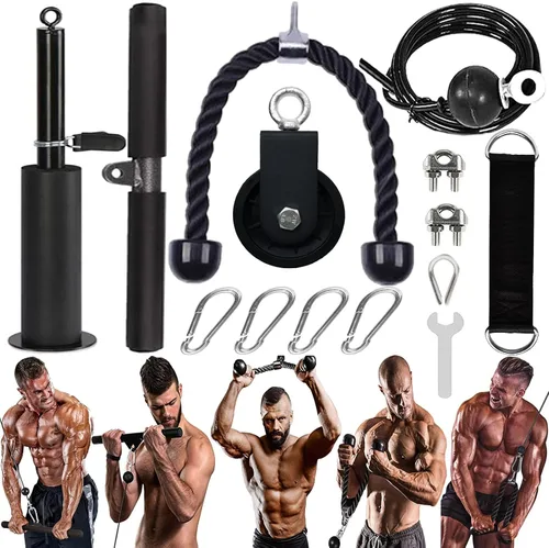 Vista 12 de Sistema de polea de cable de peso, accesorios de polea de entrenamiento LAT y elevación para gimnasio, sistema de polea de entrenamiento de tríceps
