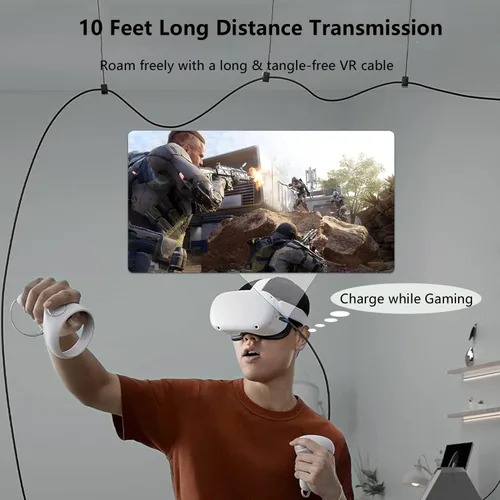 Vista 3 de FIBBR Cable de enlace de fibra óptica con carga de 10 pies para Oculus Quest 23S3Pro3s, Pico 4, PC VR, Steam VR, USB 3.1 5Gbps cable de datos