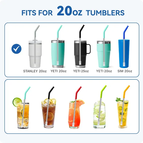 Vista 7 de 4 popotes de acero inoxidable reutilizables para vaso Yeti de 20 onzas, pajitas de metal con puntas de silicona para vaso Stanley de 20 onzas y vaso