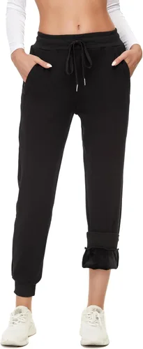 Vista 21 de MOUEEY Pantalones deportivos súper cálidos con forro de sherpa para mujer, pantalones deportivos de forro polar con bolsillos con cremallera