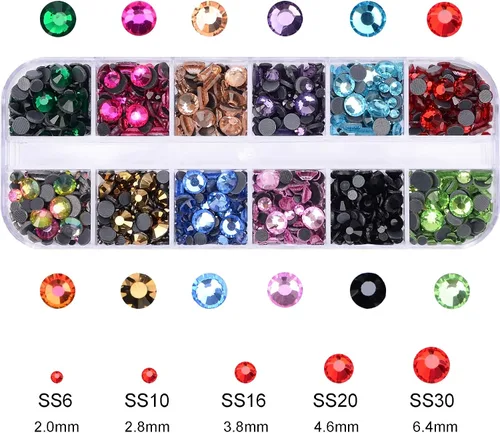 Vista 3 de Massive Beads Más de 9500 diamantes de imitación termoadhesivos redondos de vidrio con parte trasera plana para hacer tú mismo con 1 pinza y 1 12