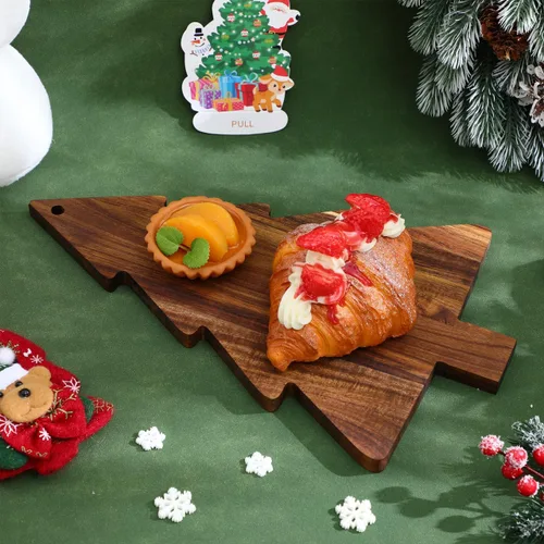 Vista 3 de iplusmile Tabla de embutidos para árbol de Navidad, tabla de cortar de madera para queso, sushi, aperitivos, frutas y postres, bandeja de servir