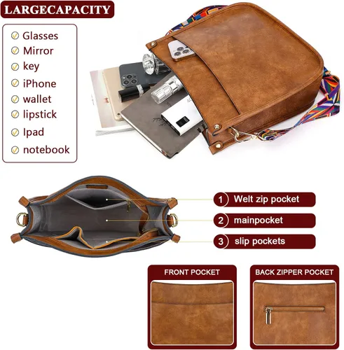 Vista 3 de HKCLUF Bolso cruzado para mujer, 2 piezasjuego de cartera de cuero con 2 correas ajustables para guitarra