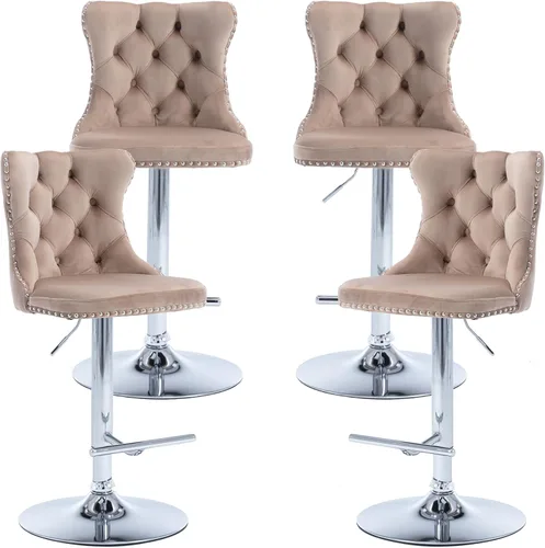 Vista 42 de Juego de 2 taburetes de bar modernos de terciopelo para mostrador, taburetes de bar giratorios ajustables con respaldo, sillas de isla de cocina