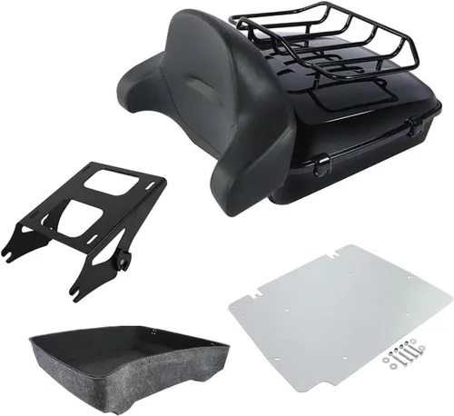 Vista 35 de Respaldo de Maletero de Equipaje King Tour Negro Brillante con Placa de Rack de Montaje Compatible con Harley Modelos Touring 2014-2025 Road Glide