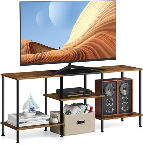 Vista 8 de OYEAL Soporte de TV para TV de 50 pulgadas, soporte de TV rústico para dormitorio con estantes de almacenamiento, centro de entretenimiento pequeño