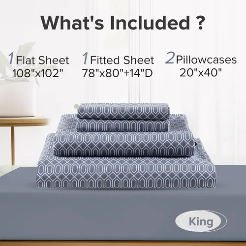 Vista 7 de Comfort Spaces Juego de sábanas 100% algodón transpirable, ligero, suave, con bolsillo elástico de 14 pulgadas que se adapta a colchones de hasta 16