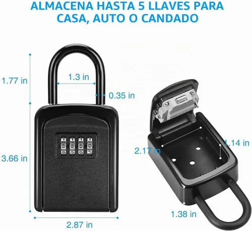Vista 4 de Caja de seguridad para llaves montada en la pared, resistente a la intemperie, combinación de 4 dígitos, caja de bloqueo de 5 llaves con capacidad