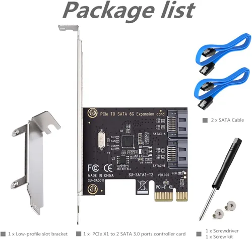 Vista 7 de Tarjeta controladora PCI Express 3.0 (2 puertos), convertidor PCIe a SATA III de 6 Gb/s, compatible con SSD y HDD, incluye soporte y 2 cables SATA
