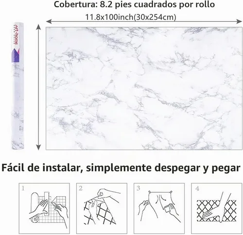 Vista 7 de Papel de mármol Arthome, papel pintado autoadhesivo, resistente al agua, vinilo de PVC brillante, a prueba de aceite, papel de granito blanco/gris