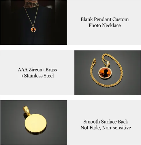 Vista 5 de YIMERAIRE Picture Necklace Personalized Photo Blank Pendants Charms Necklace Custom Picture Necklaces Round/Heart/Angel Wings Rhinestone Bezel