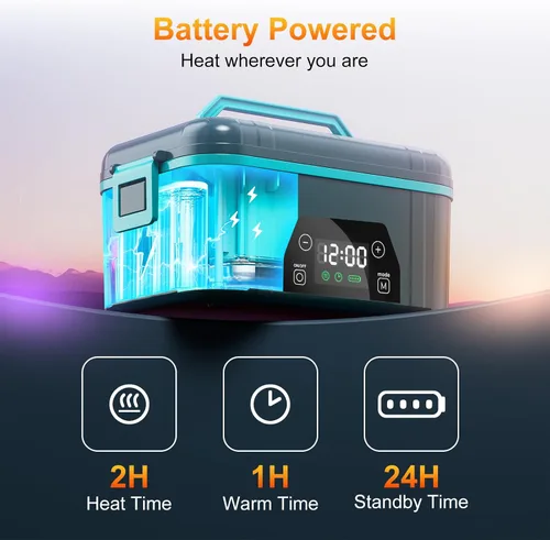 Vista 5 de Fiambrera eléctrica inalámbrica para adultos, 5.5 tazas recargable, con calefacción automática, calentador de alimentos con función de memoria y Azul