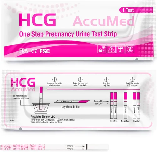 Vista 4 de Kit de tiras de prueba de embarazo (HCG) AccuMed, resultados claros y precisos, 99% de precisión, 50 unidades (paquete de 2)