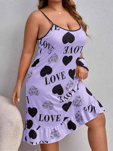 Vista 4 de SHENHE Camisón sin mangas con dobladillo con volantes para mujer, talla grande, con máscara de ojos