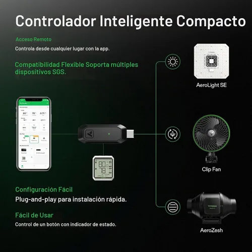 Vista 5 de VIVOSUN AeroLight A100SE - Luz LED de cultivo de 100 W con ventilador y control inteligente Incluye compatibilidad GrowHub E25 y E42A, control