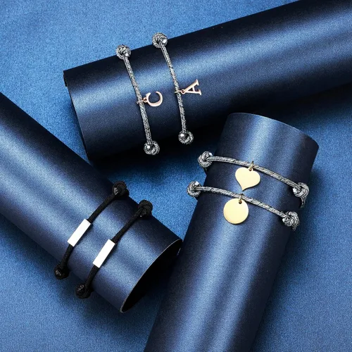 Vista 4 de INBLUE Personalizado 2 unids magnético par pulseras personalizadas grabado nombre fecha para mujeres hombres novio novia cuerda ajustable atracción