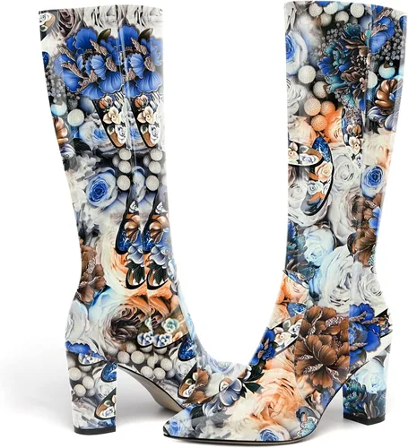 Vista 20 de AMBELIGHT Botas altas hasta la rodilla con cremallera y puntera puntiaguda para mujer, de patente sólida, tacón alto, 3.3 pulgadas