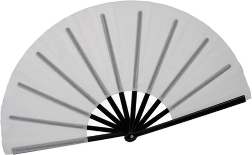 Vista 31 de QIRMIZI Abanico grande plegable para rave – Abanicos de tela de nailon, abanicos retro vintage para kung fu, tai chi, danza, festivales de música