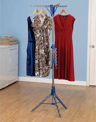 Vista 2 de Household Essentials 5012-1 Tendedero portátil de trípode y 2 niveles Secar ropa mojada o colgar ropa Color plateado y azul