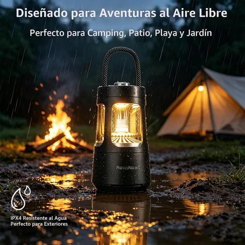 Vista 8 de Revonext - Linterna de campamento con altavoz Bluetooth, altavoz inalámbrico impermeable para exteriores con luz ambiental de doble color, altavoz