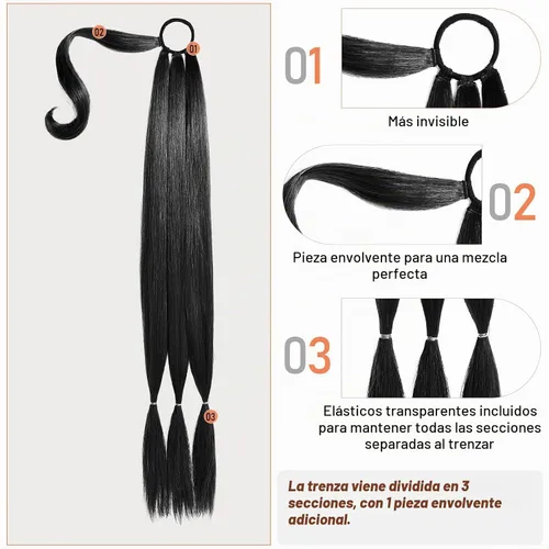 Vista 2 de SEIKEA - Extensión de cola de caballo trenzada larga mejorada con banda elástica lisa y mechón trenzado envolvente, color negro, 20 pulgadas