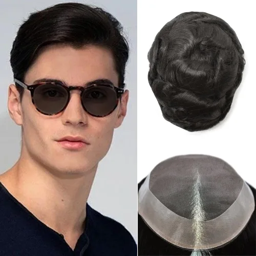 Vista 85 de Mens Toupee Hair Piece Real Human Hair Fine Mono Toupee para hombres Sistema de reemplazo de cabello para hombre Postizo Protesis Capilar Para