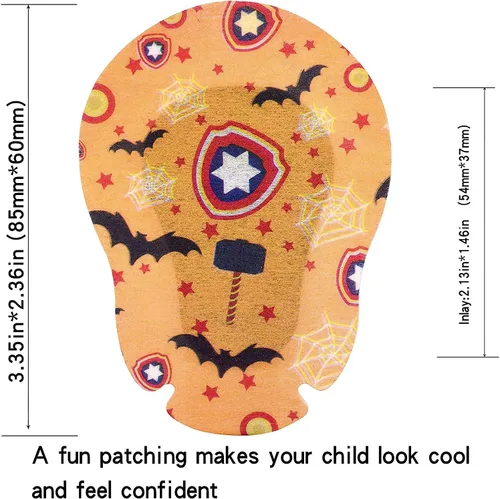 Vista 5 de Parches adhesivos para los ojos para niños, diseño genial para niños, 45 + 5 bonos por caja, tamaño regular, material transpirable, patrón colorido