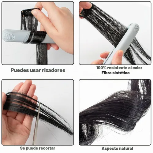 Vista 5 de Extensiones de cabello negro con clip, extensiones sintéticas