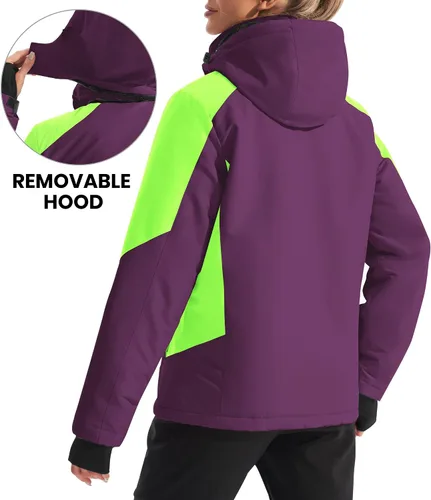 Vista 4 de Ewedoos Chaquetas de esquí de nieve para mujer con capucha desmontable resistente al viento, chaqueta de snowboard para mujer, abrigos de invierno